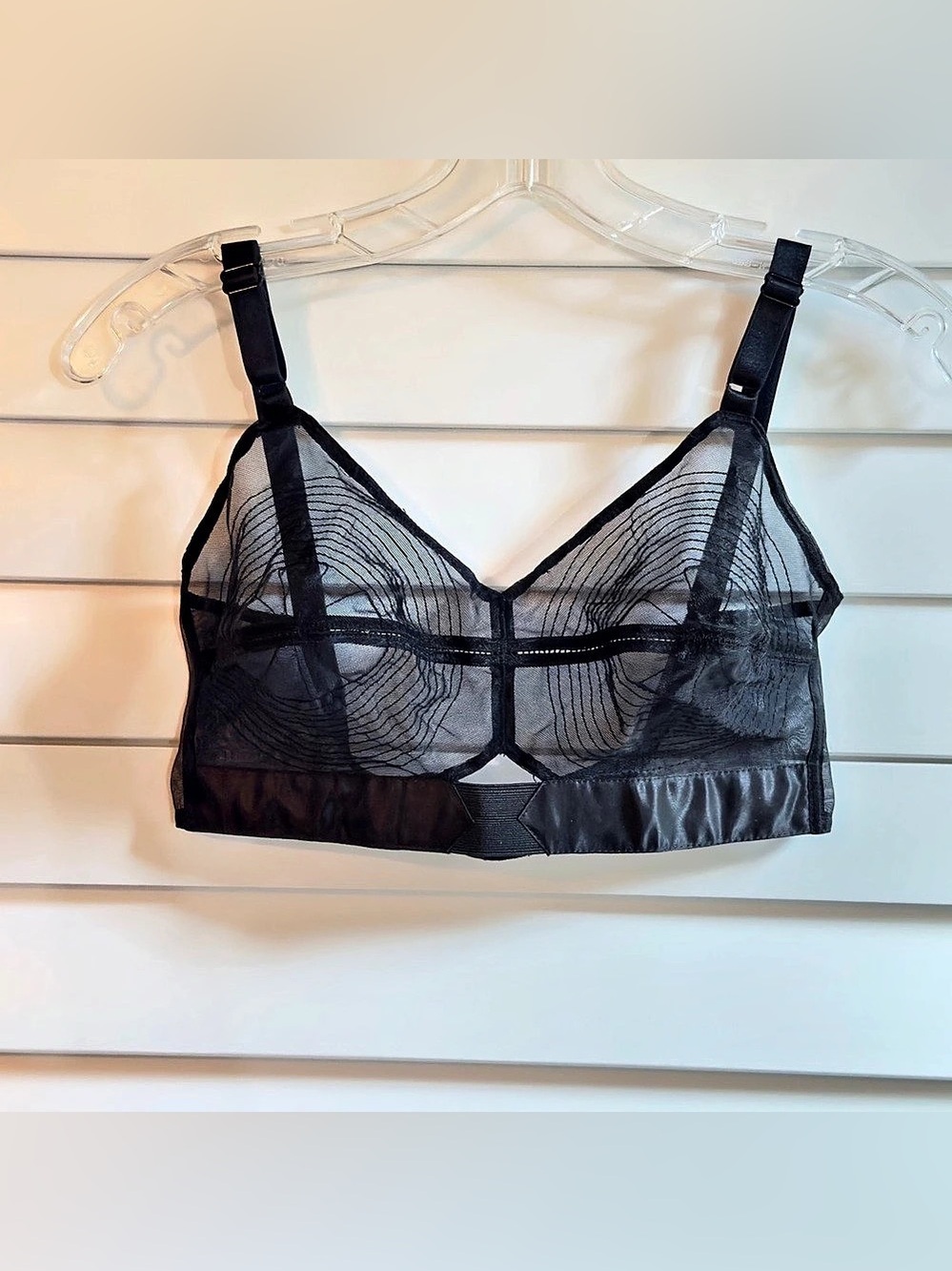 Vintage Secrets in Lace Coquette Sheer Black Mesh Bullet Bra 34DD NWOT